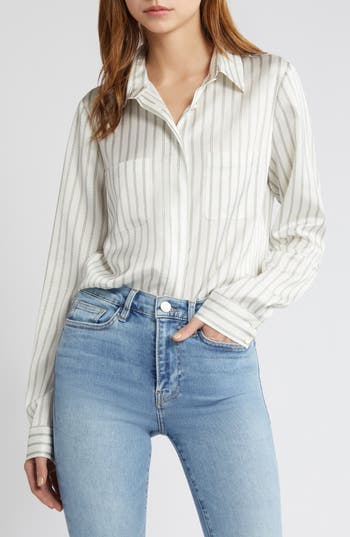 Frame Patch Pocket Slim Fit Recycled Polyester Button-up Shirt In Cypress/white