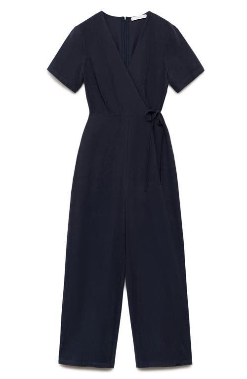 Mango Halter Jumpsuit With Bow Detail Black In Dark Navy