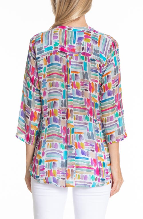 Shop Apny Print Tie Neck Top In Pink Multi