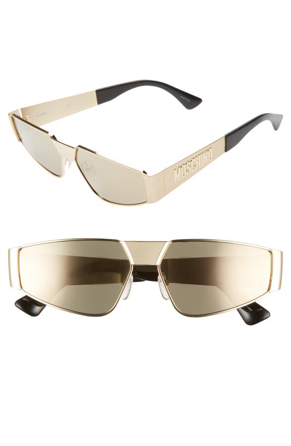 Click to view more detailed imagery on our partner's website Moschino Mirrored Metal Shield Sunglasses W/ Logo Arms In Rose Gold