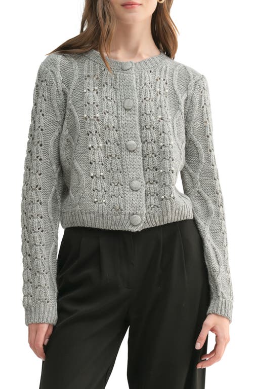 All in Favor Faux Pearl Detail Crop Cardigan in Light Grey 