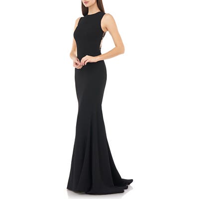 Carmen Marc Valvo Infusion Embellished Back Mermaid Gown, Black