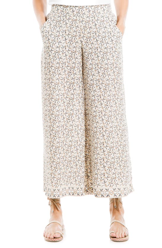 Max Studio Crepe Wide Leg Pants In Biscuit Leaf Berries