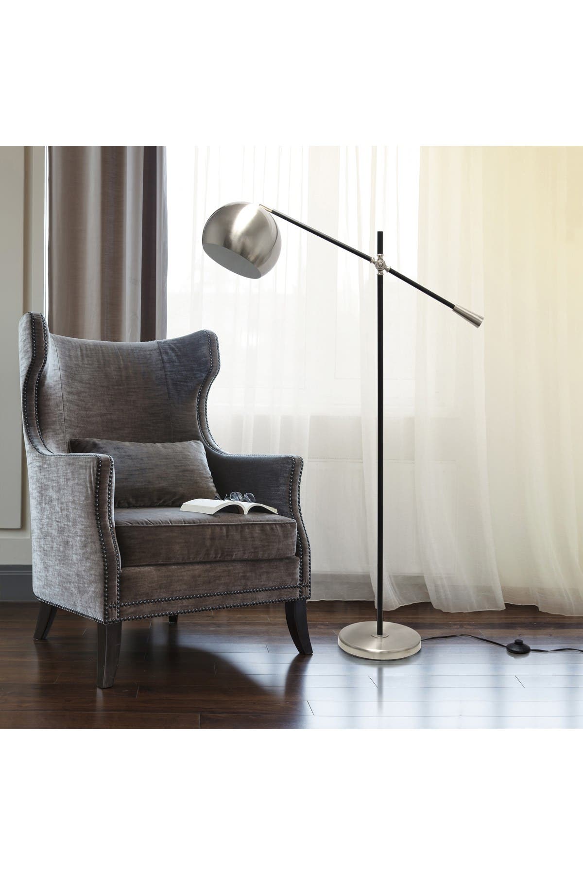 Lalia Home Black Matte Swivel Floor Lamp With Inner White Dome Shade In Silver1