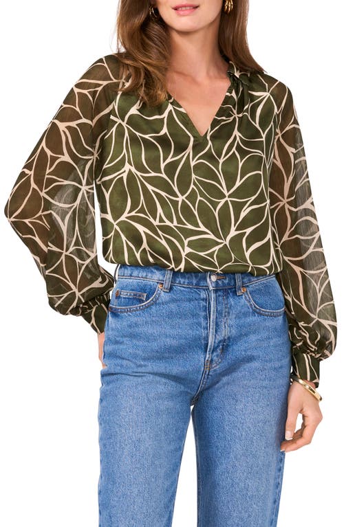 Shop Vince Camuto Floral Long Sleeve Georgette Top In Military Green