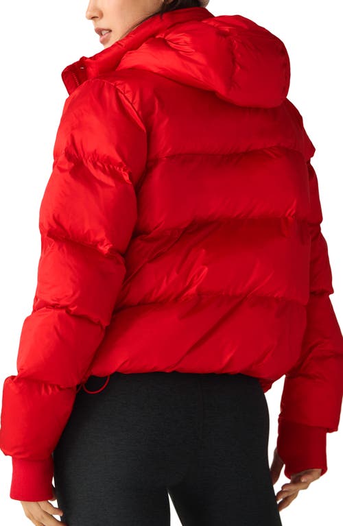 Beyond Yoga Big Cozy Puffer Hooded Jacket In Ruby Red
