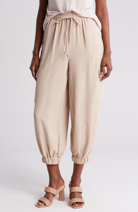  QINSEN Woman's Elastic Waist Long Pants for Casual Wide Leg  Bottom Sweatpants Beige S : Clothing, Shoes & Jewelry