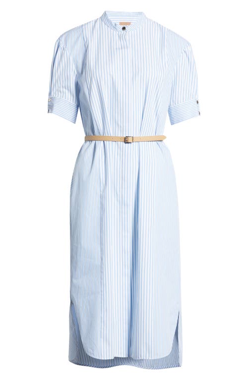 Hugo Boss Boss Woman Midi Dress Azure Size 8 Cotton In Summer Sky Pinstripe
