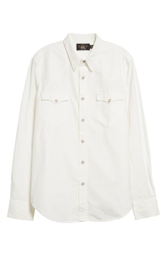 Shop Ralph Lauren Purple Label Double Rl Slim Fit Poplin Snap-up Western Shirt In White