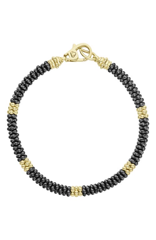 LAGOS Gold & Black Caviar Beaded Station Bracelet at Nordstrom, Size Medium