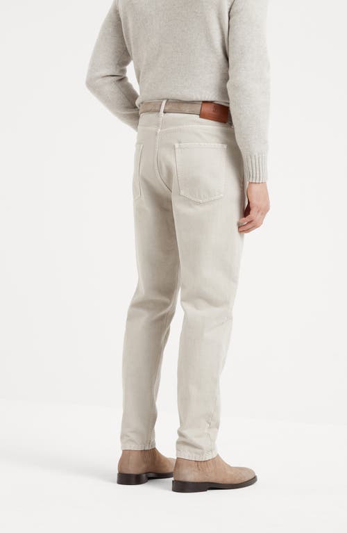 Shop Brunello Cucinelli Garment-dyed Iconic Fit Five-pocket Trousers In Stone Grey