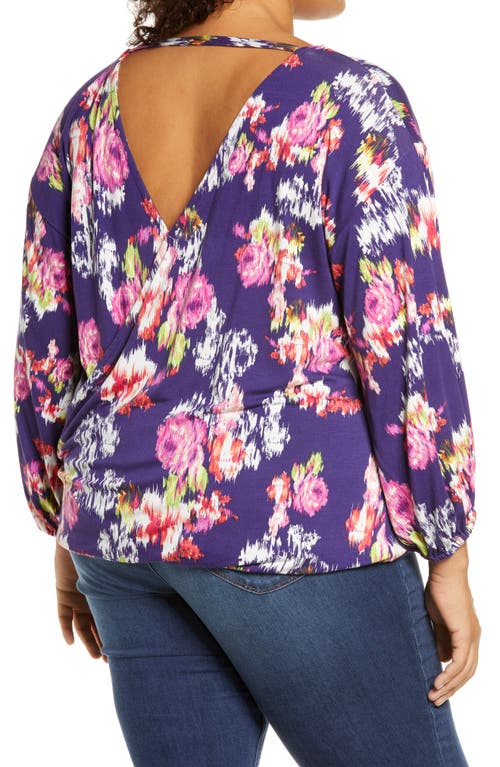 Shop Loveappella Wrap Front Blouson Top In Azalea/plum