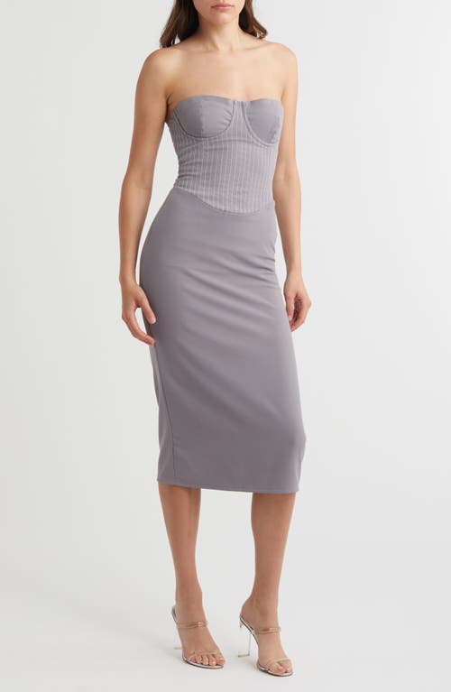 Mistress Rocks Strapless Corset Midi Dress Slate at Nordstrom,