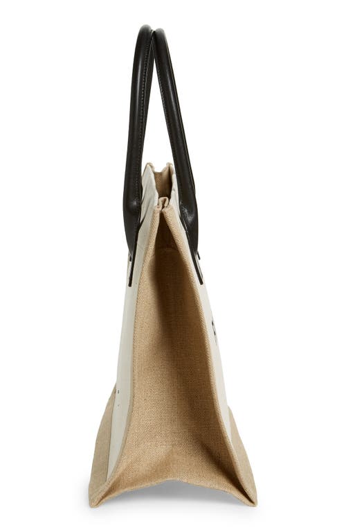 Shop Saint Laurent Small Rive Gauche Logo Canvas Tote In Greggio/natural