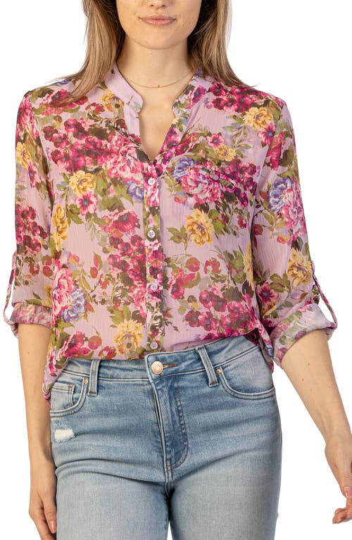 Jasmine Chiffon Button-Up Shirt in Napoli-Lavender/Pink
