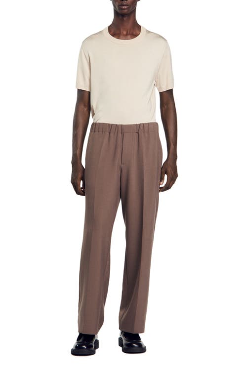 Sandro Jersey Regular Fit Wide Leg Trousers In Taupe
