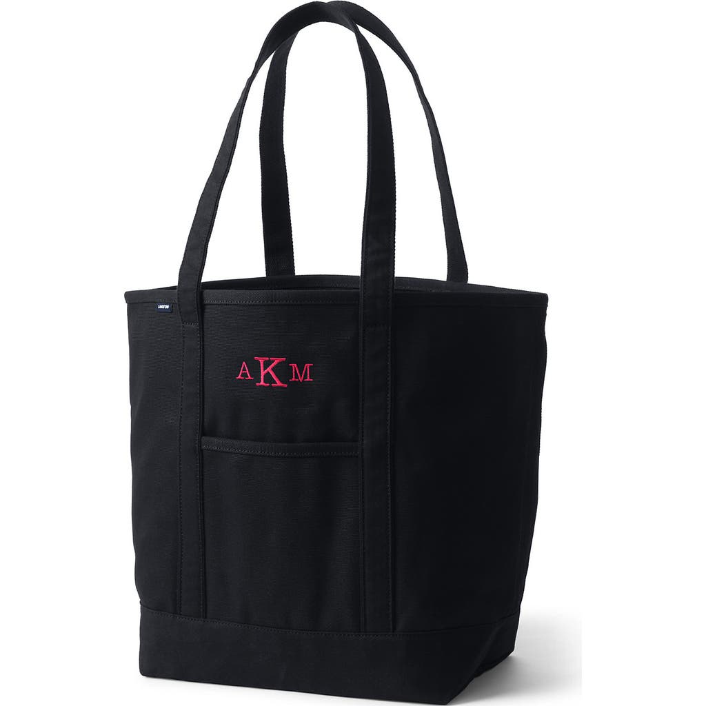 Lands' End Open Top Long Handle Canvas Tote Bag In Black/black