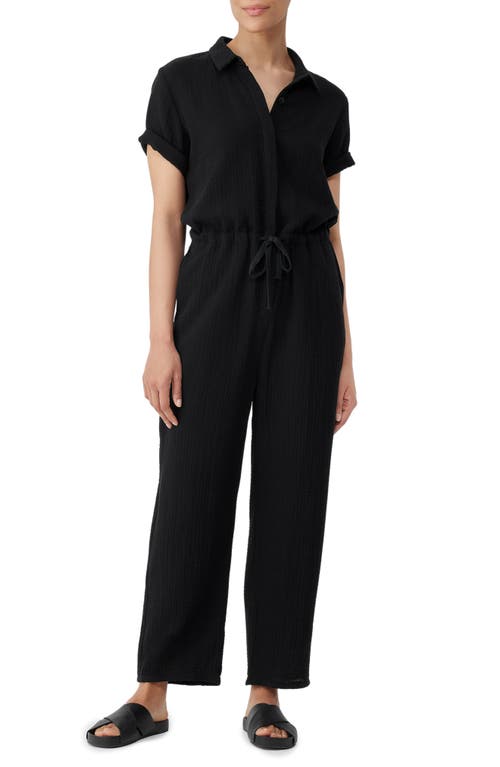 Eileen Fisher Classic Collar Ankle Organic Cotton Gauze Jumpsuit in Black