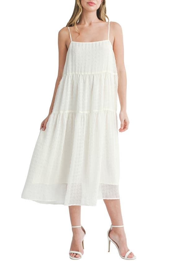 Shop Lush Textured Tiered Midi Dress In Cream