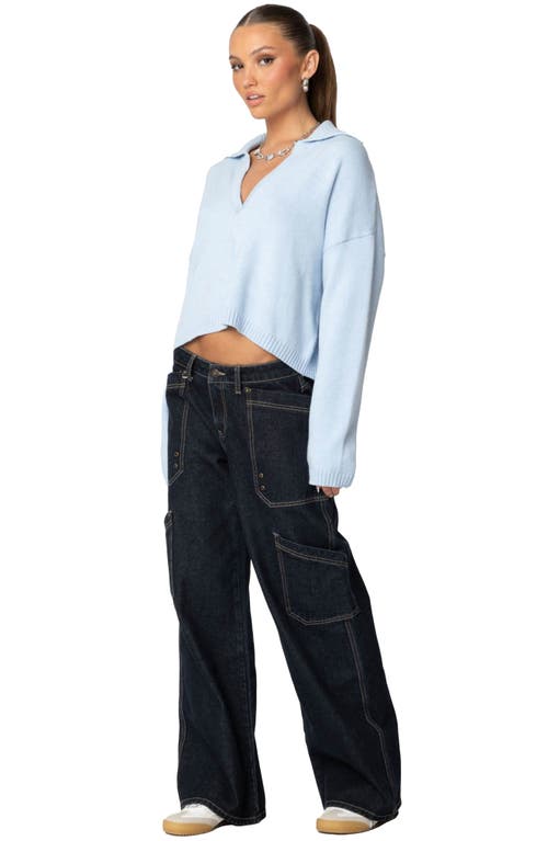 Shop Edikted Marcie Oversize Crop Sweater In Light-blue