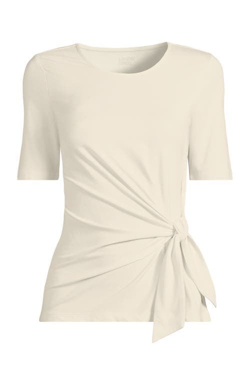 Shop Lands' End Lightweight Jersey Tie Front Top In Fresh Ivory