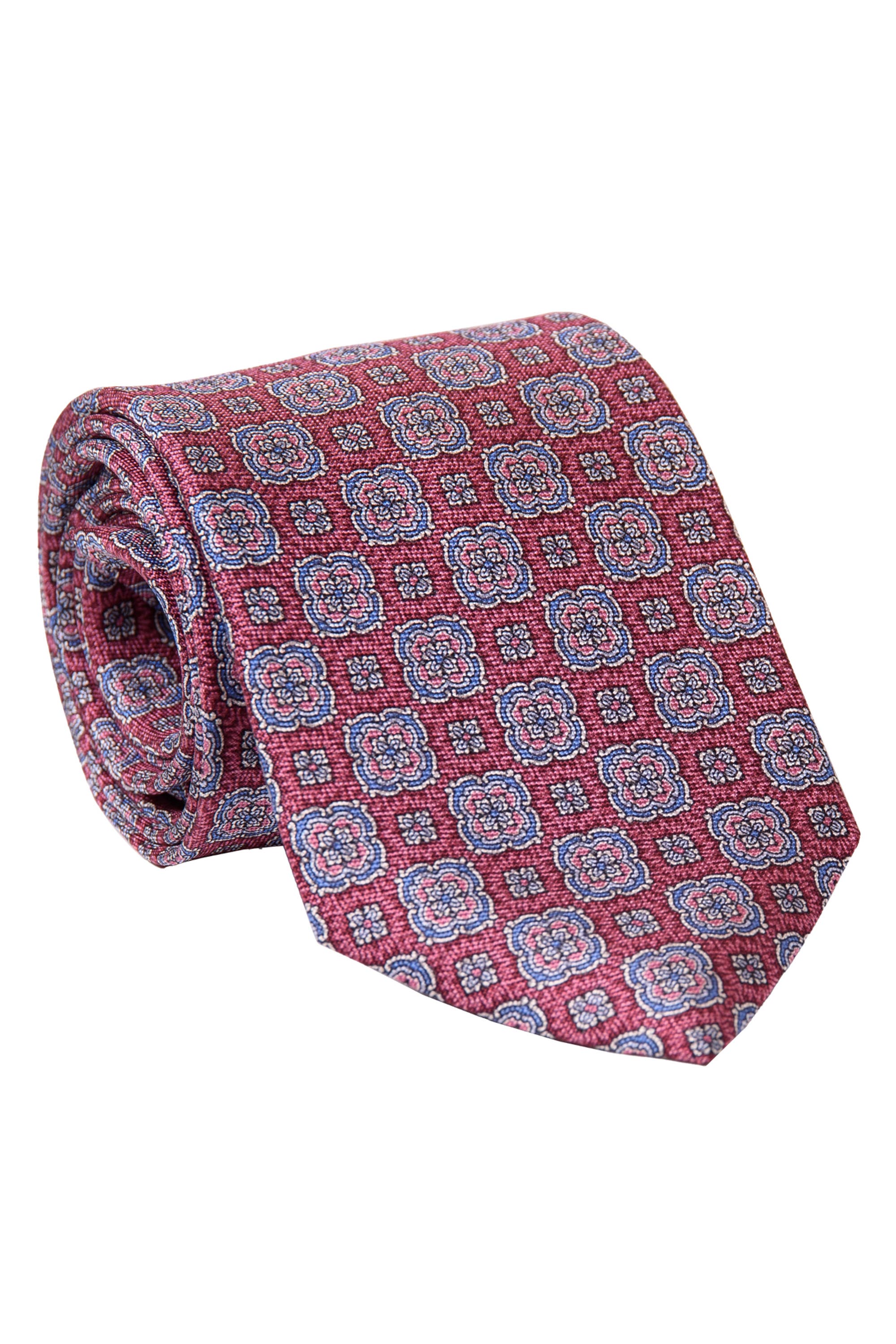 Elizabetta Veneto - Extra Long Printed Silk Tie for Men in Claret Red Cover