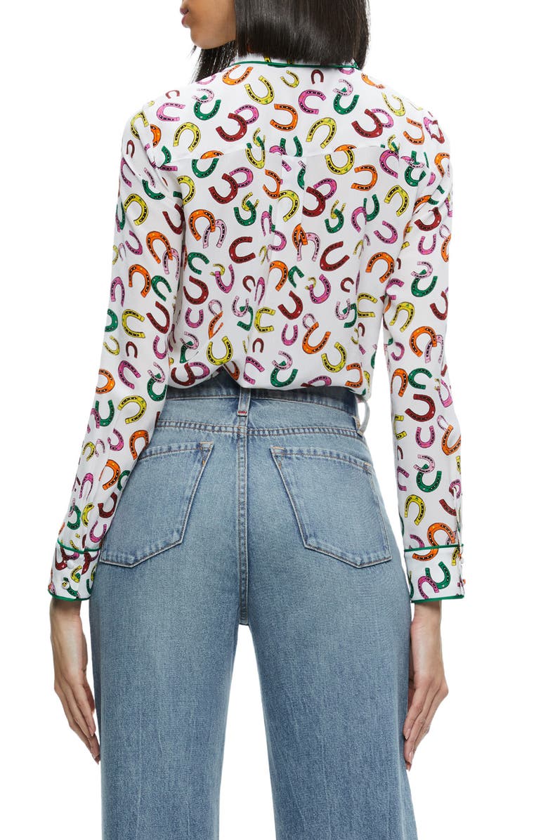 Alice + Olivia Willa Horseshoe Print Silk Button-Up Shirt | Nordstrom