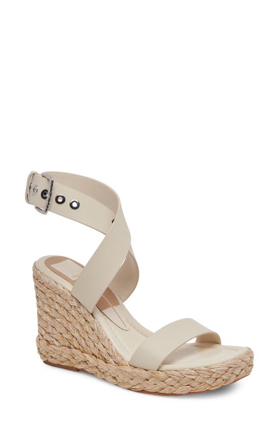 Dolce Vita Aldona Ankle Wrap Wedge Sandal In Ivory Leather