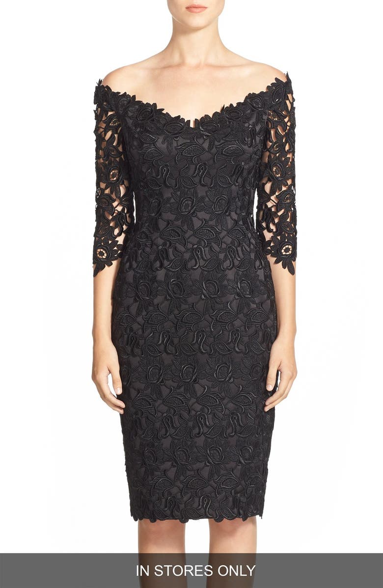 Helen Morley Off the Shoulder Guipure Lace Cocktail Sheath Dress (In ...