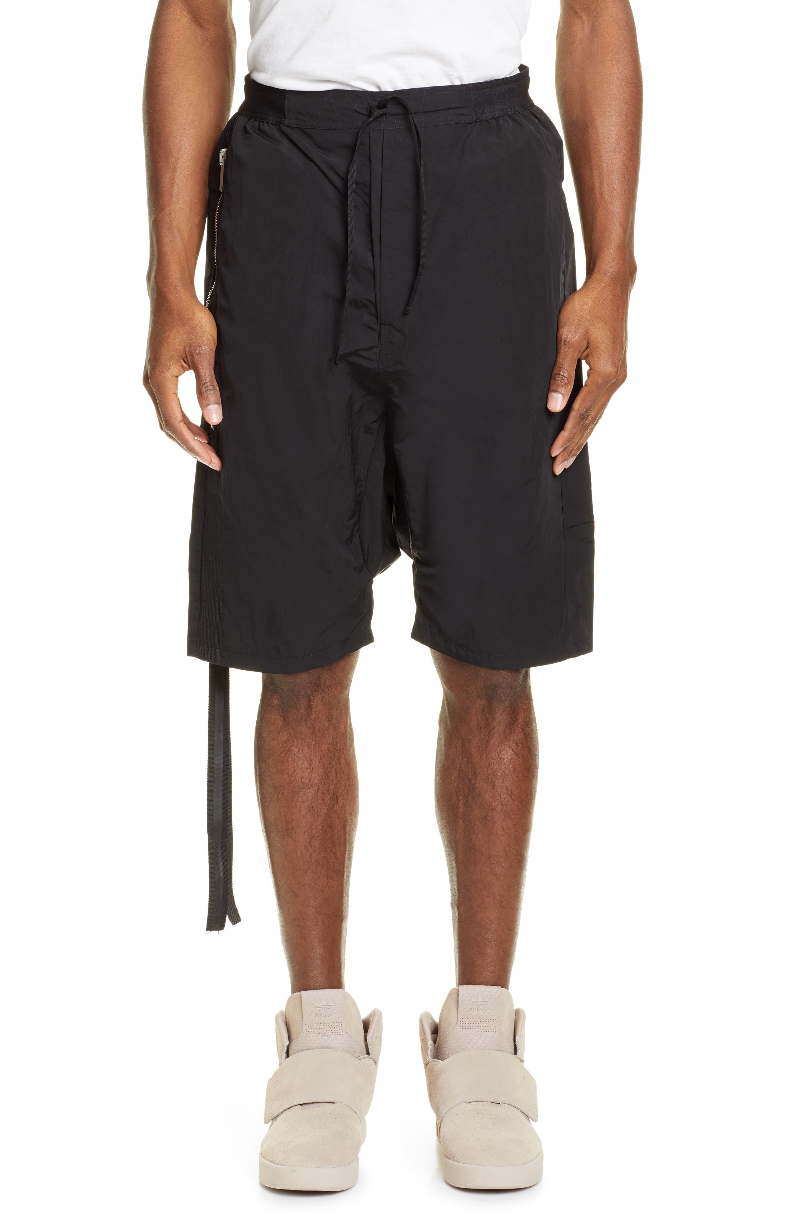 Unravel Project Zip Detail Drawstring Waist Cargo Shorts, Black