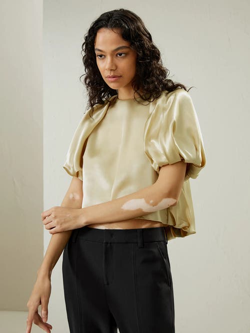 Shop Lilysilk Puff Short Sleeve Watershine Silk Top In Beige