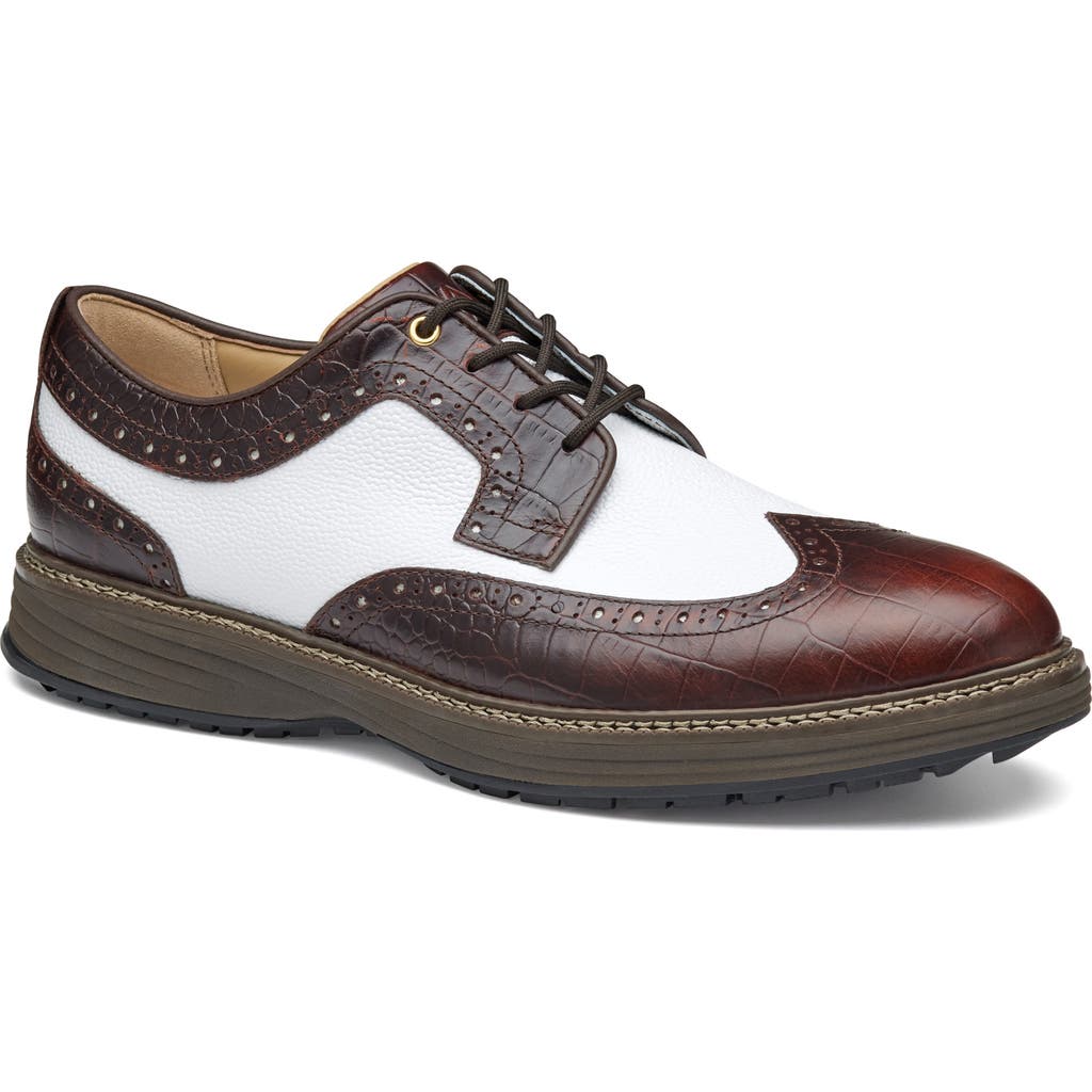 Johnston & Murphy Upton GL3 Luxe Hybrid Waterproof Golf Shoe in Dkbrn Wp Fg/Wh Scotchgrain