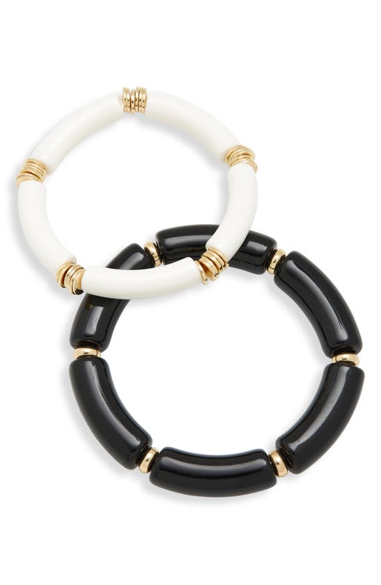 Shop Nordstrom Set Of 2 Resin Tube Stretch Bracelets In Black- White- Gold