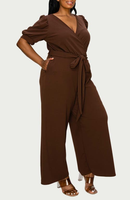 Shop L I V D Iris Belted Wide Leg Jumpsuit In Brown