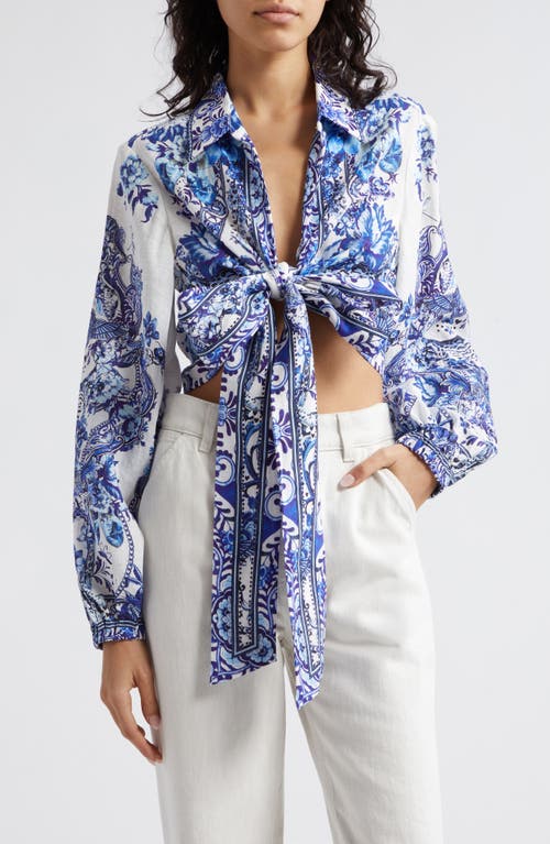 Camilla Glaze & Graze Print Tie Front Silk Crepe Crop Shirt And at Nordstrom,