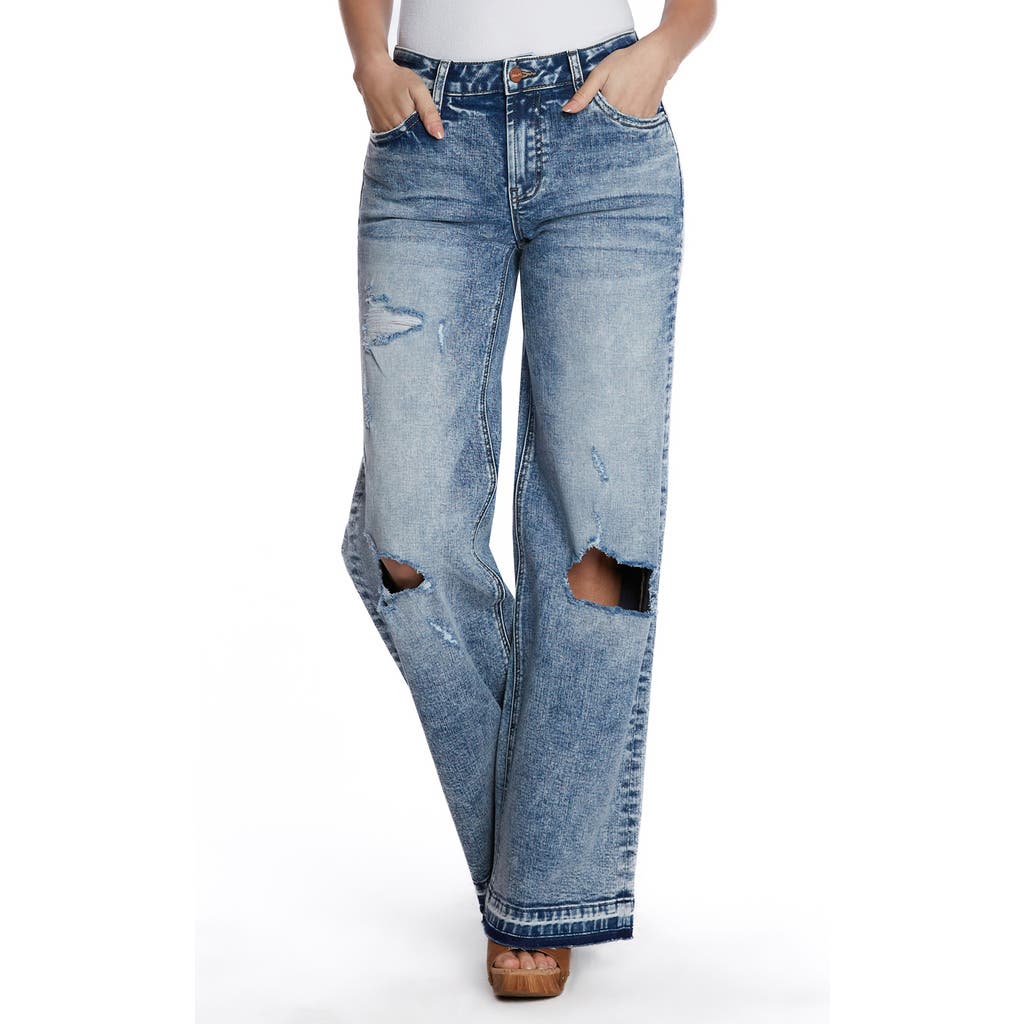 Hint Of Blu Deconstructed Wide Leg Jeans In Blue
