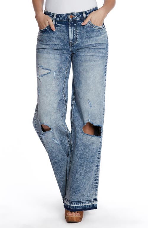 Hint Of Blu Deconstructed Wide Leg Jeans In Torn Blue