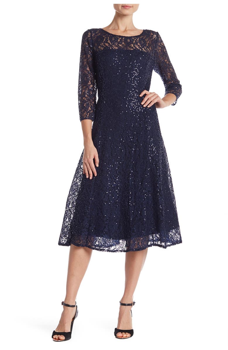 SL FASHIONS Lace Overlay Fit & Flare Midi Dress | Nordstromrack