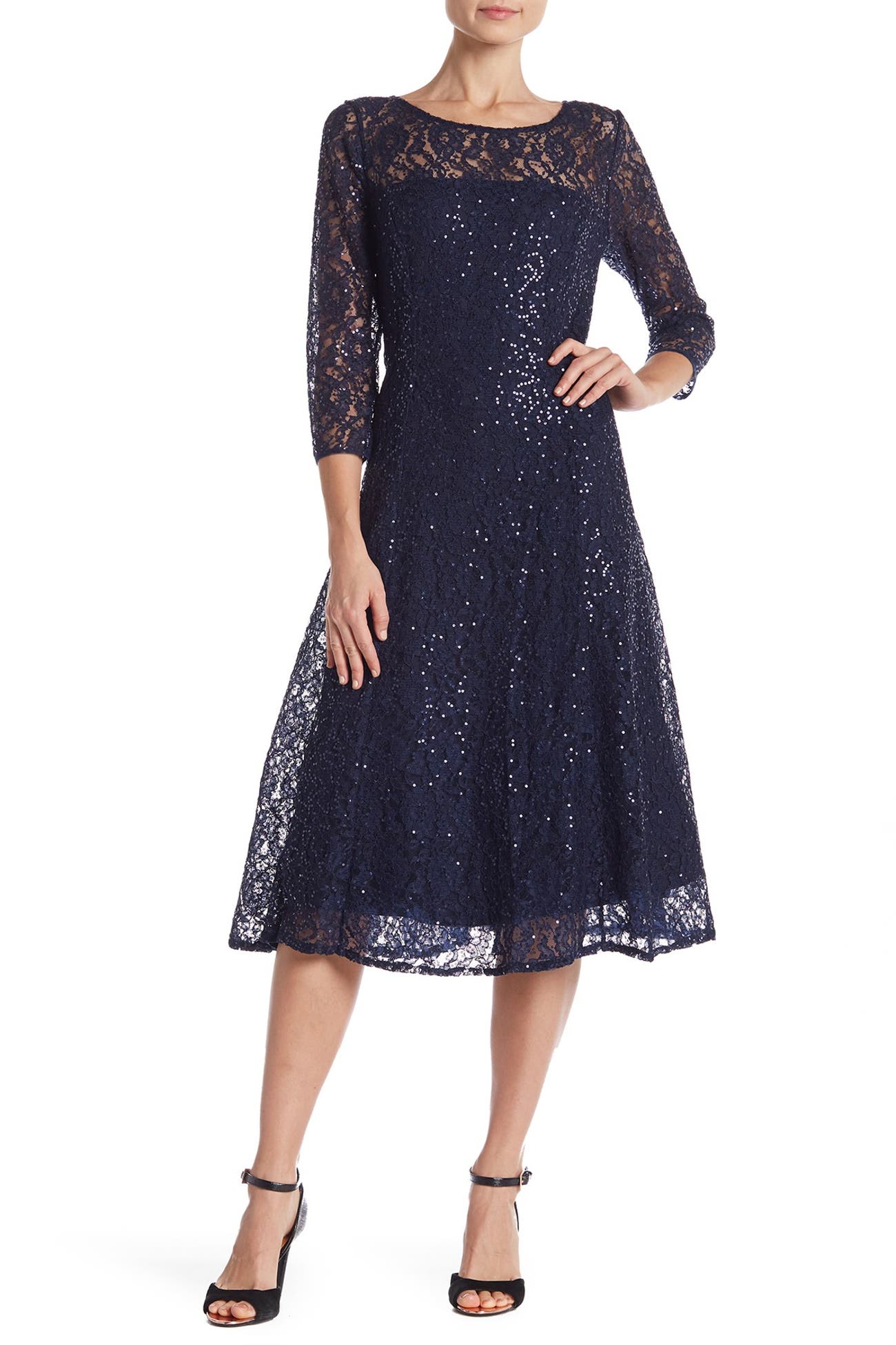 SLNY | 3/4 Sleeve Tea Length Lace Dress | Nordstrom Rack
