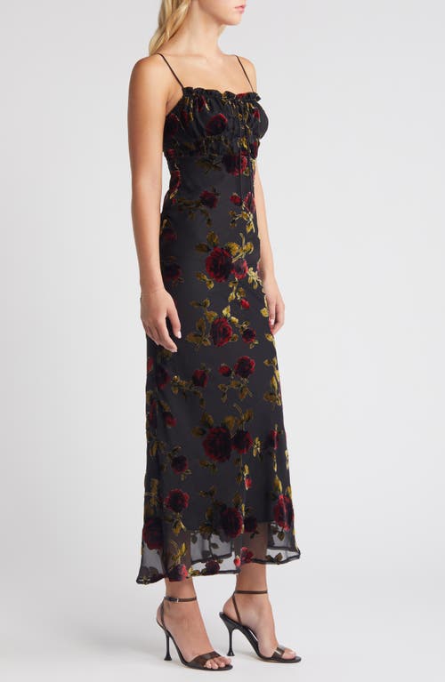 Shop Rare London Devore Floral Tie Front Chiffon Maxi Dress In Burgundy Print