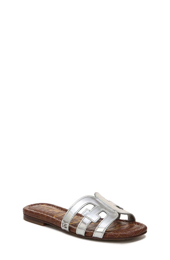 Sam Edelman Kids' Little Girl's & Girl's Faux Metallic Leather Slide Sandals In Soft Silver