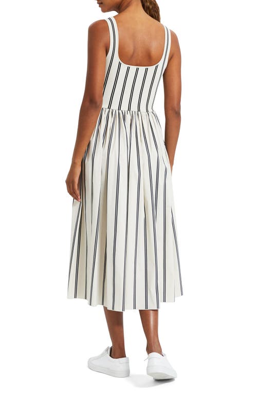 Theory Striped Gathered Cotton-poplin And Stretch-knit Midi Dress In Multi