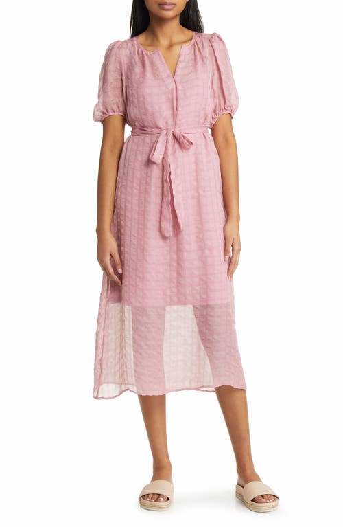 caslon(r) Puff Sleeve Tie Waist Midi Dress in Pink Foxglove
