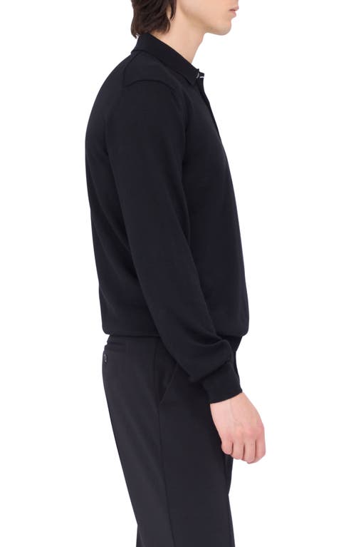 Shop Bugatchi Merino Wool Polo Sweater In Black