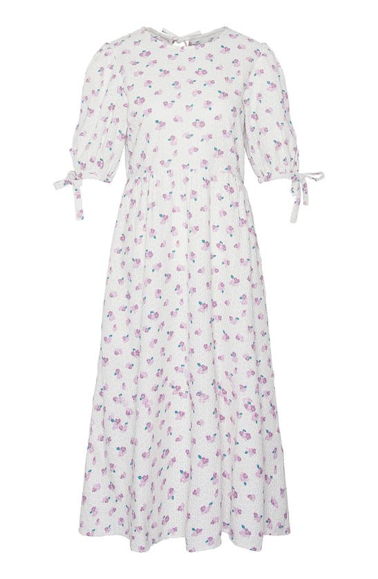 Barbour Goodleigh Floral Puff Sleeve Cotton Midi Dress In White/pink Flowers