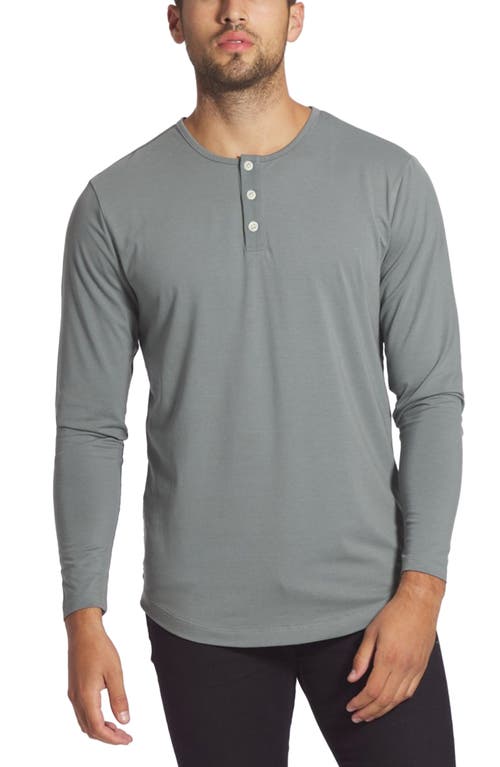 Cuts AO Curved Hem Long Sleeve Henley in Sage