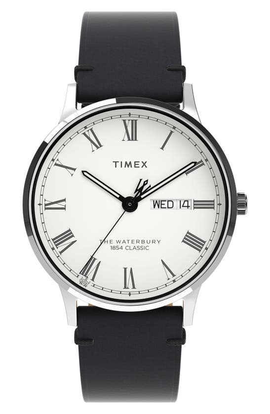 Shop Timex Waterbury Classic Leather Strap Watch, 40mm In Black