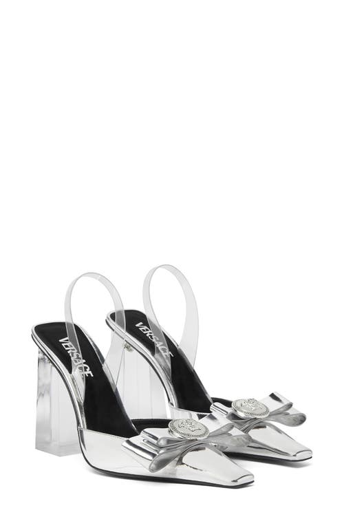 Versace Bow Slingback Pump In Transparent/silver