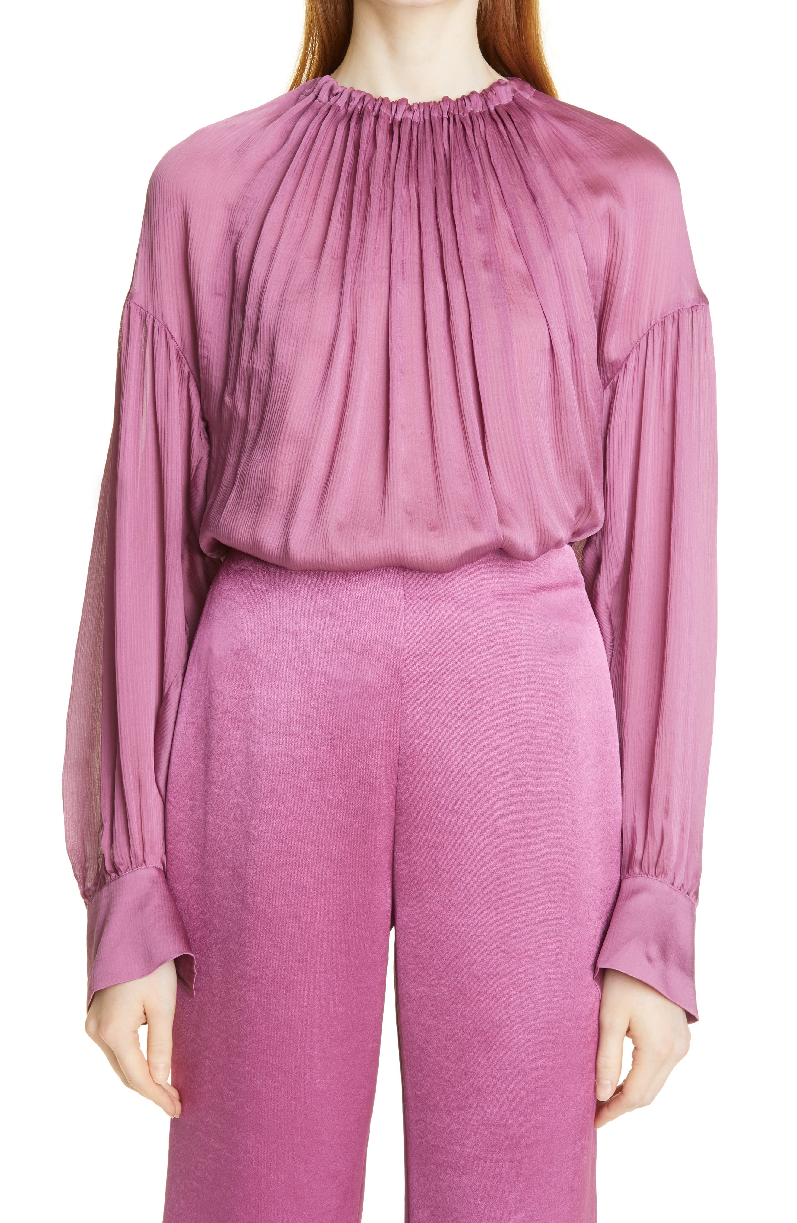 Vince Shirred Neck Silk Blouse | Nordstrom