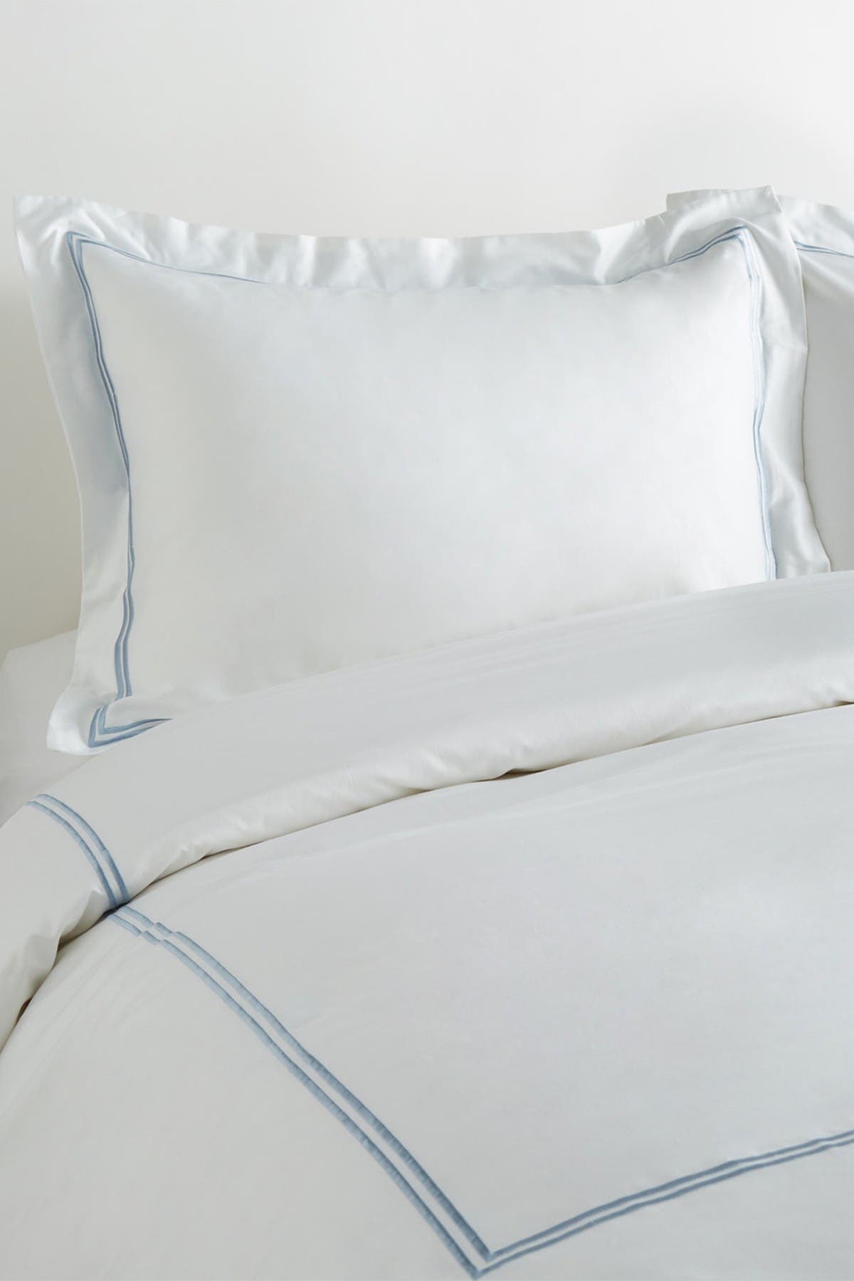 Melange King 600 Thread Count Cotton 2 Stripe Embroidered Duvet Set In Blue